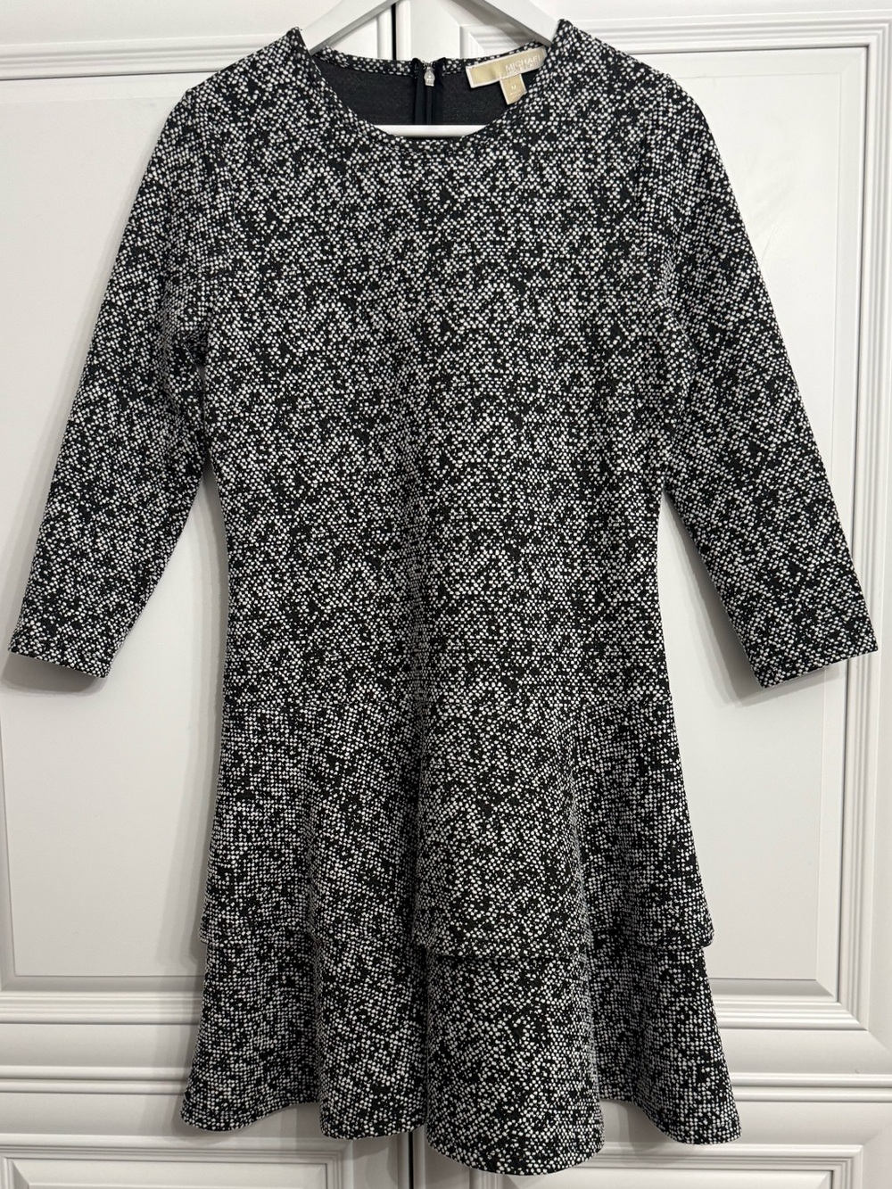 MICHAEL Michael Kors Tweed Jacquard Tiered Ruffle Mini Dress Black White Size M